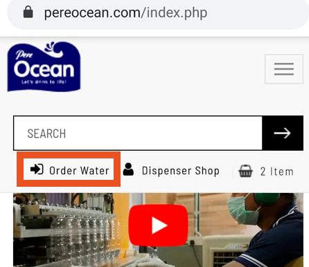 Pere Ocean Repeat Bottled Water Order Online via Mobile Number Step 1